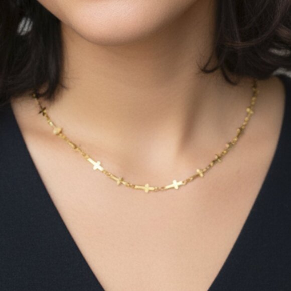 Cross Chain Stainless Steel Necklace Gold Plated Stainless Steel Handmade - Picture 6 of 11